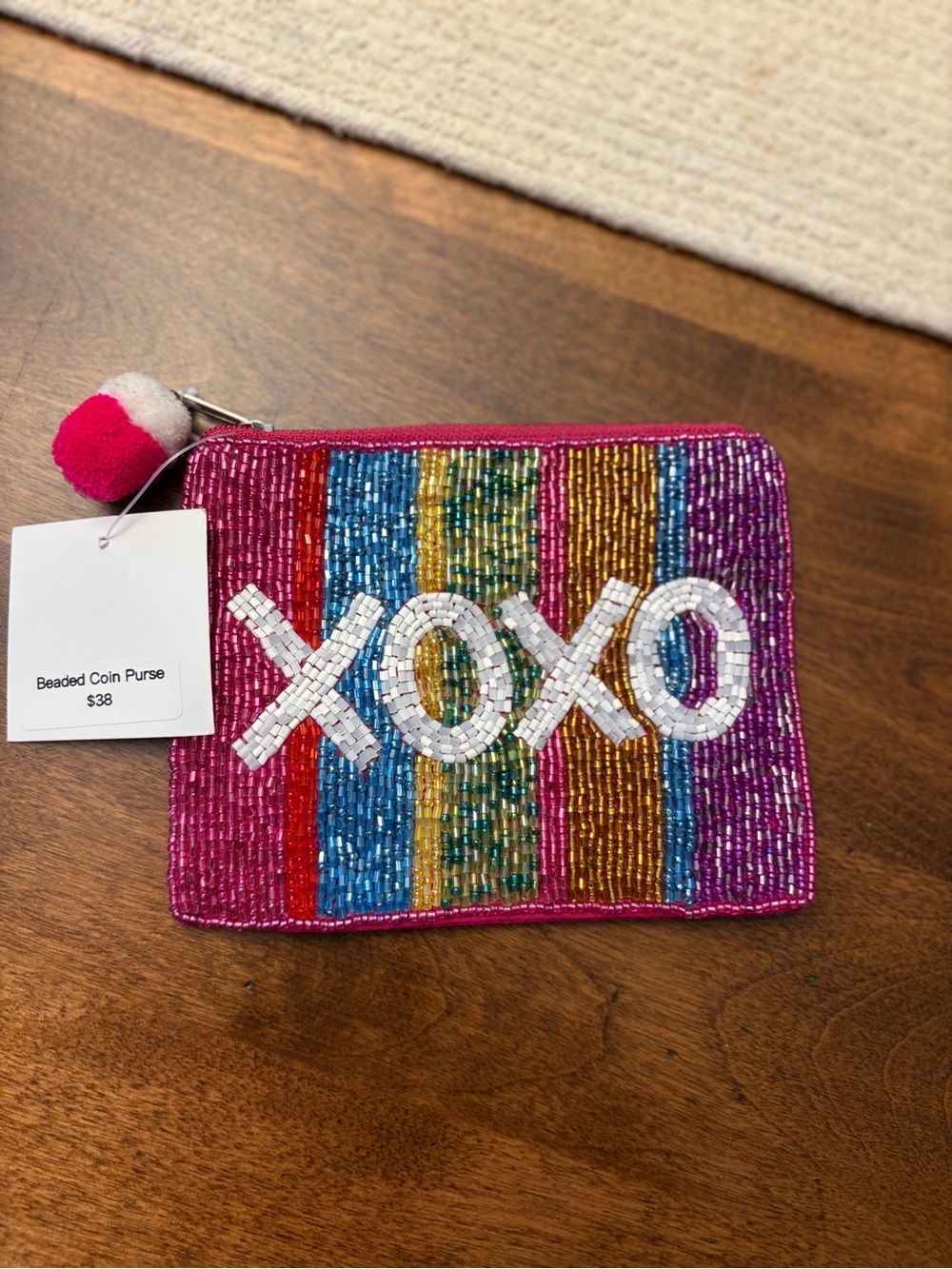 Beaded Coin Purse with XOXO Design - Multicolor